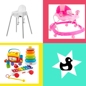 Baby Walker + High Chair + Toys